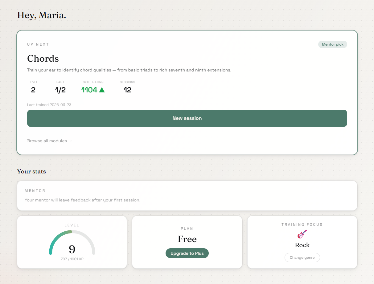 Tonality dashboard — ear training app for music theory